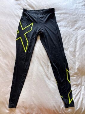 2XU Men's XLT Compression Tights Black Neon Running Gym Training Leggings